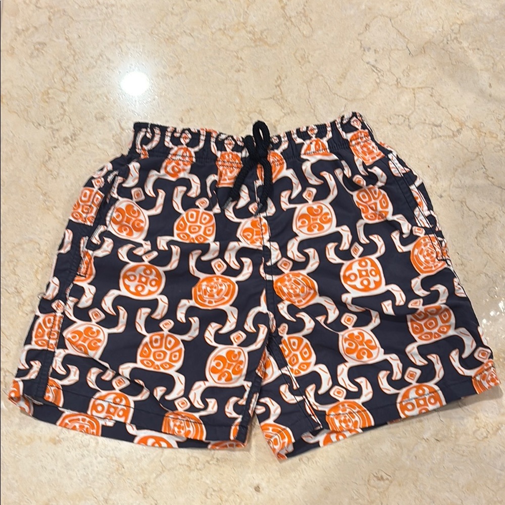 Vilebrequin Boy's Swim Shorts with Turtle Print - Orange and Navy size 10